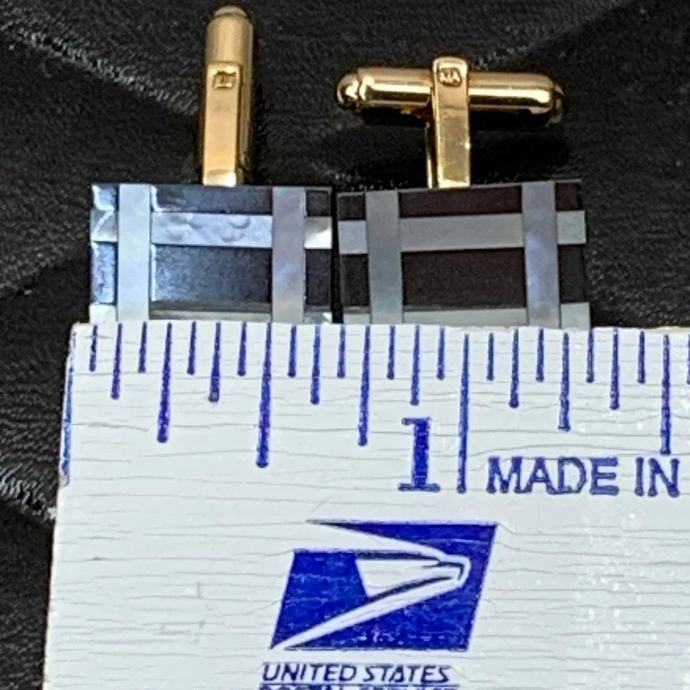Vintage Hayward Cufflinks, Gold Tone with Black &‎ Mother of Pearl Inlay